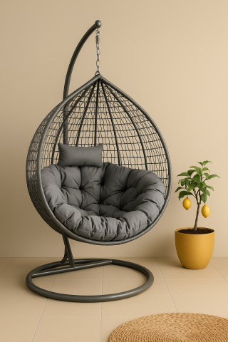 Oeuf suspendu ultra confortable avec son large coussin gris